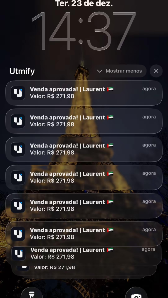 Lista de notificações de vendas aprovadas